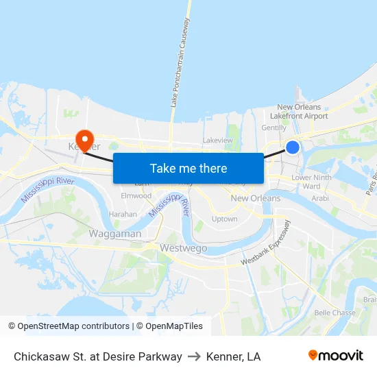 Chickasaw St. at Desire Parkway to Kenner, LA map