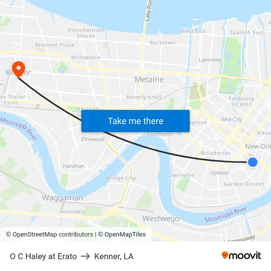 O C Haley at Erato to Kenner, LA map