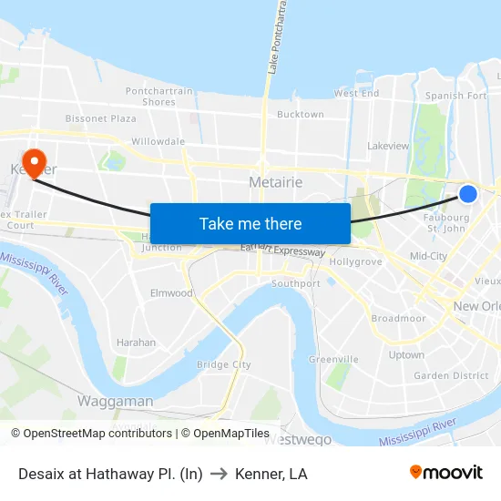 Desaix at Hathaway Pl. (In) to Kenner, LA map