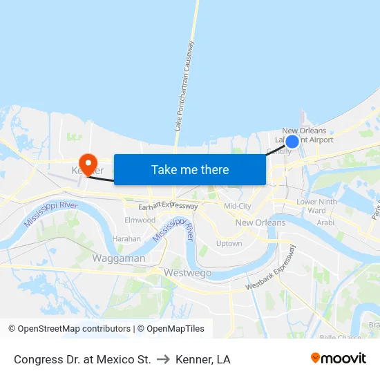 Congress Dr. at Mexico St. to Kenner, LA map