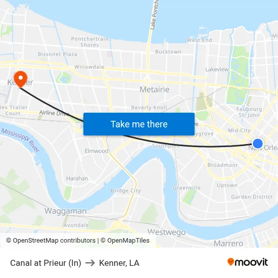 Canal at Prieur (In) to Kenner, LA map