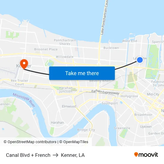 Canal Blvd + French to Kenner, LA map