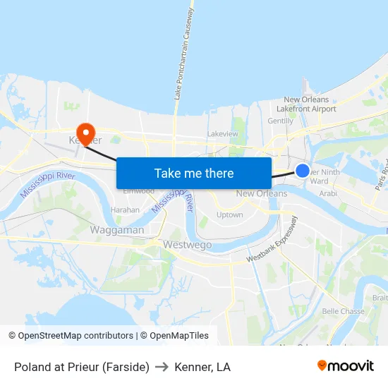 Poland at Prieur (Farside) to Kenner, LA map