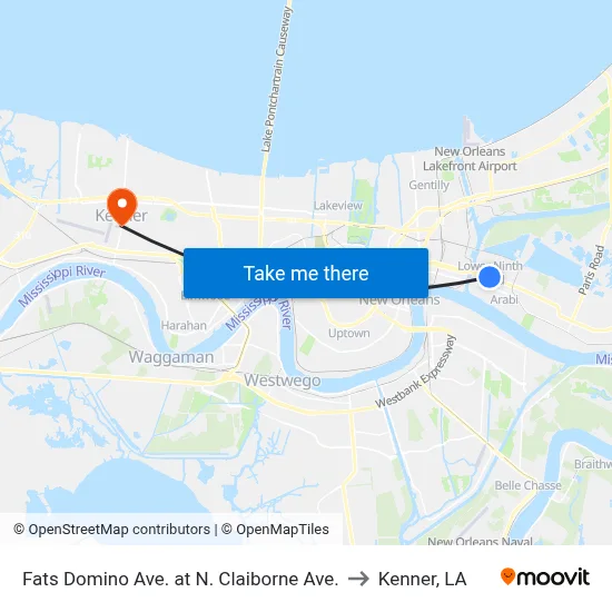 Fats Domino Ave. at N. Claiborne Ave. to Kenner, LA map