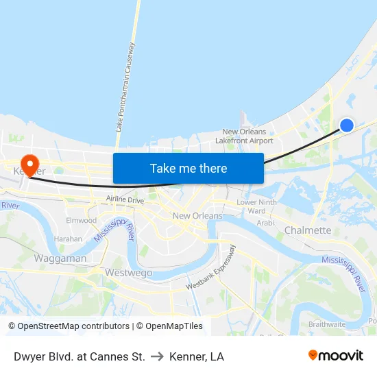 Dwyer Blvd. at Cannes St. to Kenner, LA map