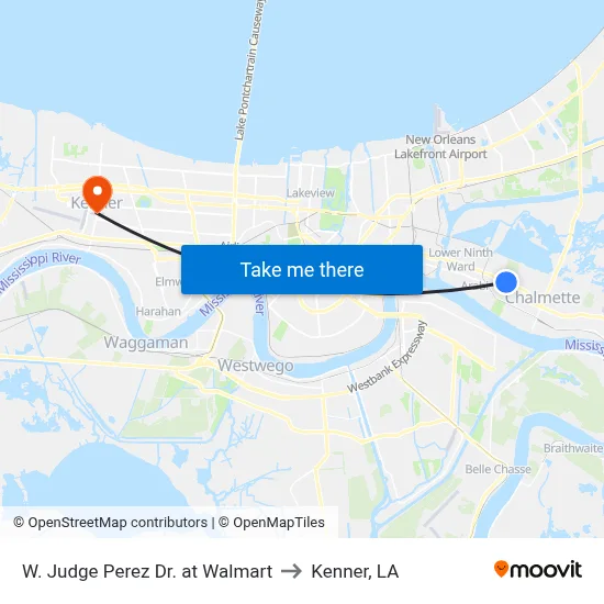 W. Judge Perez Dr. at Walmart to Kenner, LA map