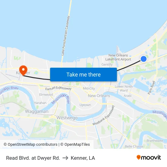 Read Blvd. at Dwyer Rd. to Kenner, LA map