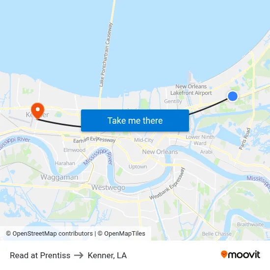 Read at Prentiss to Kenner, LA map