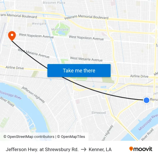 Jefferson Hwy. at Shrewsbury Rd. to Kenner, LA map