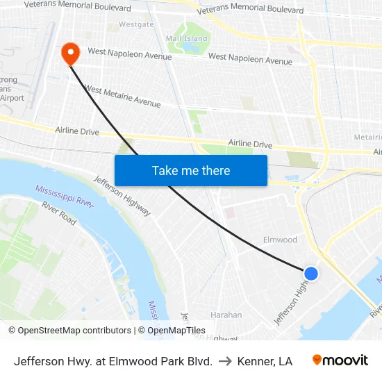 Jefferson Hwy. at Elmwood Park Blvd. to Kenner, LA map