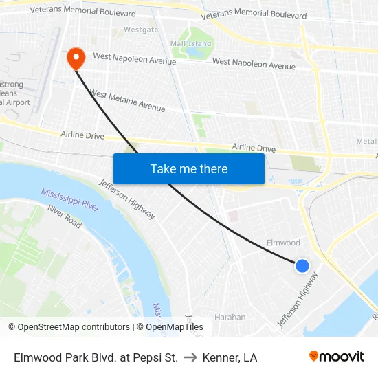 Elmwood Park Blvd. at Pepsi St. to Kenner, LA map