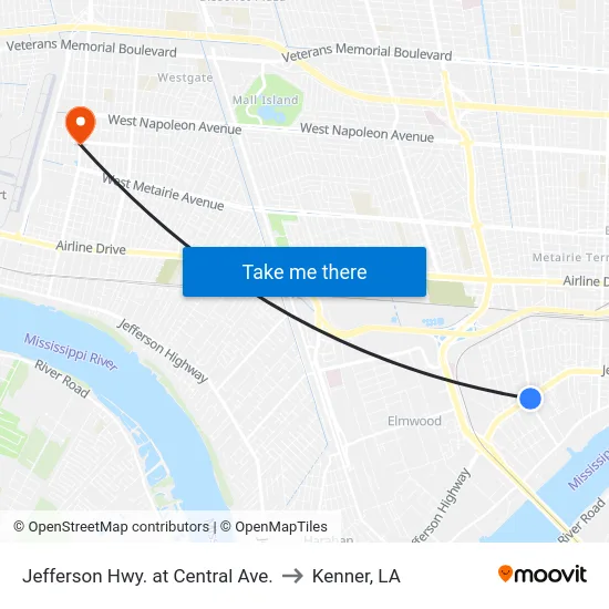 Jefferson Hwy. at Central Ave. to Kenner, LA map