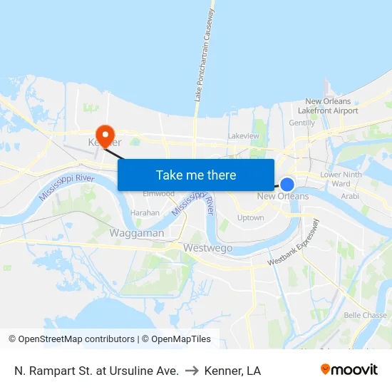 N. Rampart St. at Ursuline Ave. to Kenner, LA map