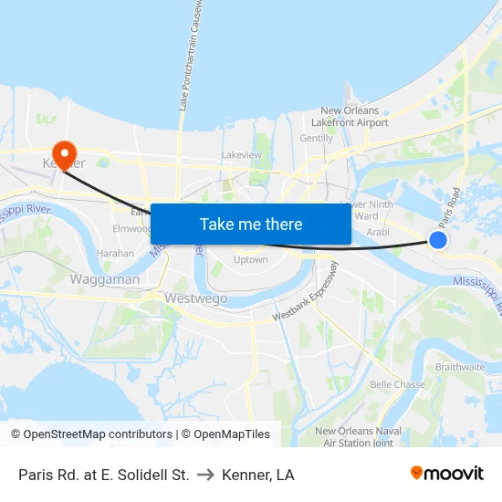 Paris Rd. at E. Solidell St. to Kenner, LA map