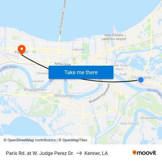 Paris Rd. at W. Judge Perez Dr. to Kenner, LA map