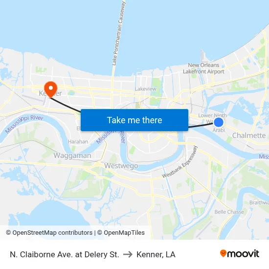 N. Claiborne Ave. at Delery St. to Kenner, LA map