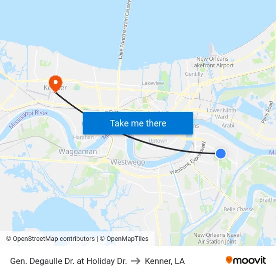 Gen. Degaulle Dr. at Holiday Dr. to Kenner, LA map
