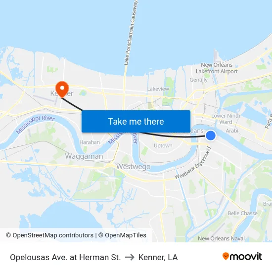 Opelousas Ave. at Herman St. to Kenner, LA map