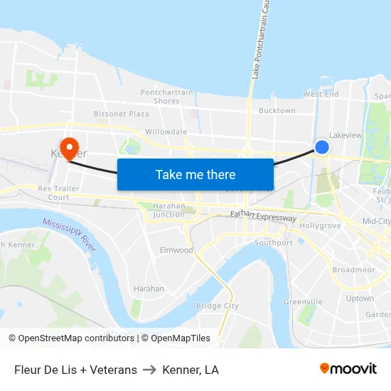 Fleur De Lis + Veterans to Kenner, LA map