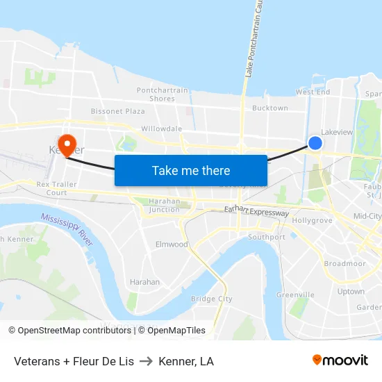 Veterans + Fleur De Lis to Kenner, LA map