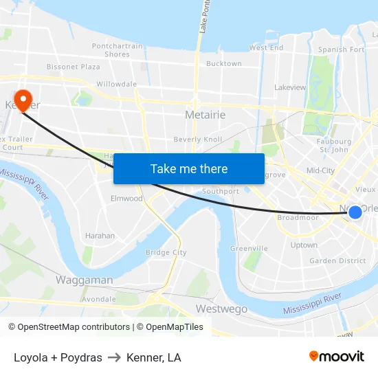 Loyola + Poydras to Kenner, LA map