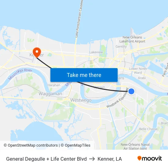 General Degaulle + Life Center Blvd to Kenner, LA map