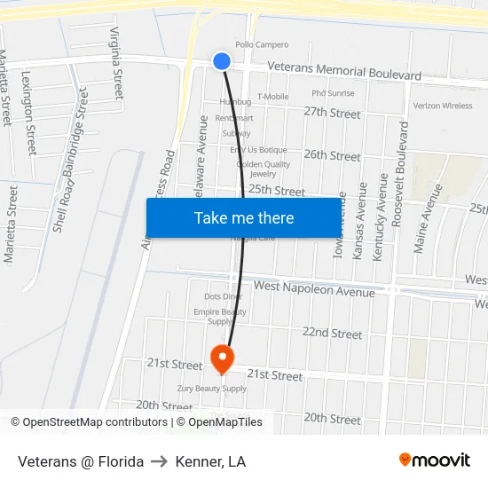 Veterans @ Florida to Kenner, LA map