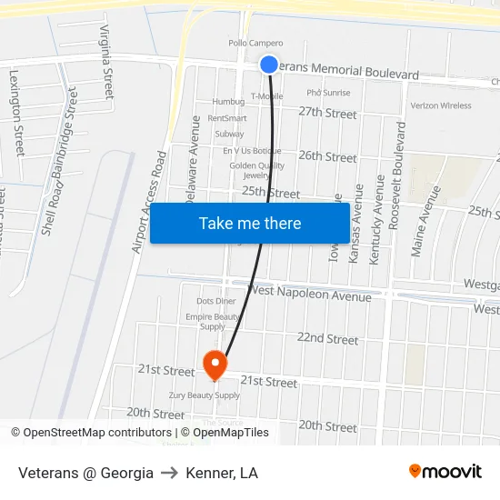 Veterans @ Georgia to Kenner, LA map