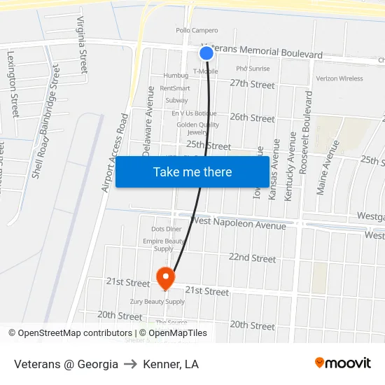 Veterans @ Georgia to Kenner, LA map