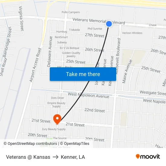 Veterans @ Kansas to Kenner, LA map