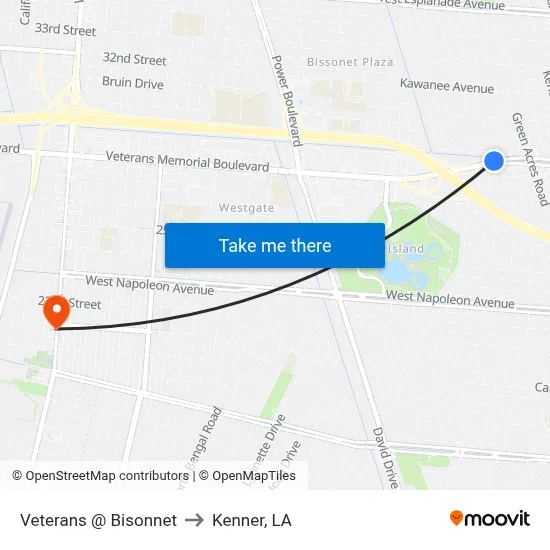 Veterans @ Bisonnet to Kenner, LA map