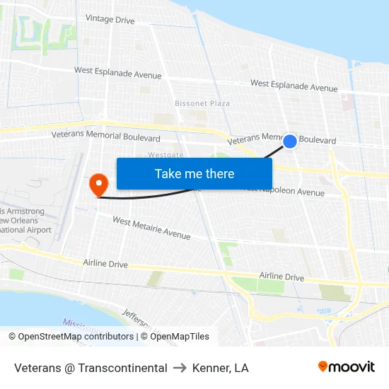 Veterans @ Transcontinental to Kenner, LA map