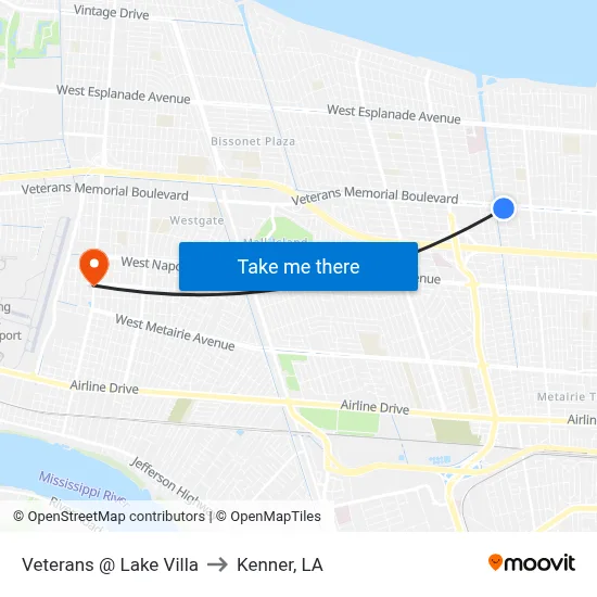 Veterans @ Lake Villa to Kenner, LA map