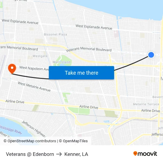 Veterans @ Edenborn to Kenner, LA map