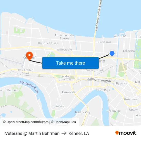 Veterans @ Martin Behrman to Kenner, LA map