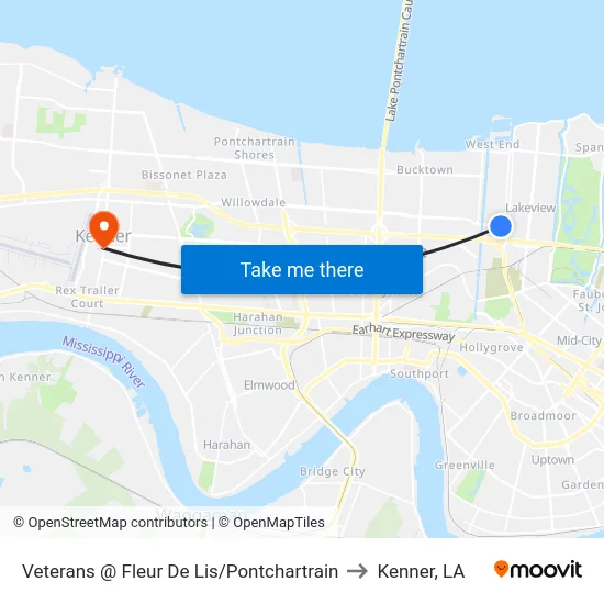 Veterans @ Fleur De Lis/Pontchartrain to Kenner, LA map