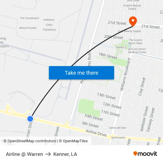 Airline @ Warren to Kenner, LA map