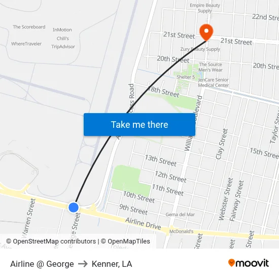 Airline @ George to Kenner, LA map