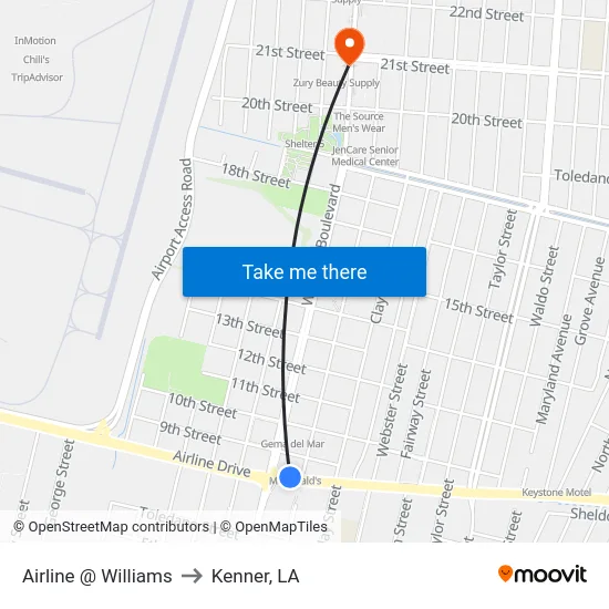 Airline @ Williams to Kenner, LA map