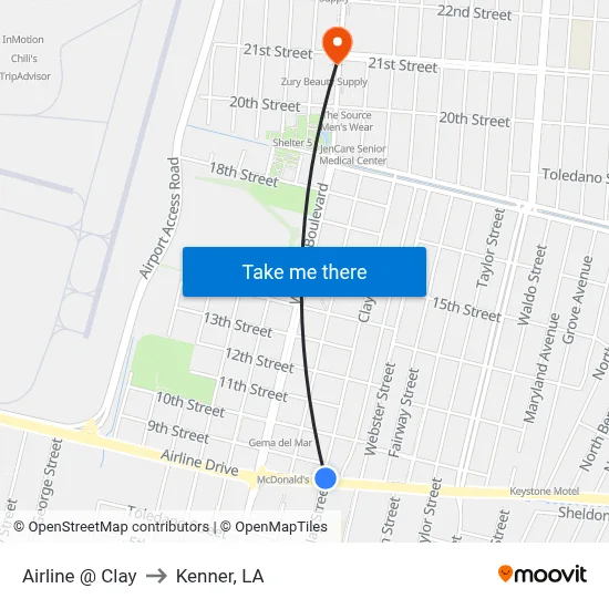 Airline @ Clay to Kenner, LA map