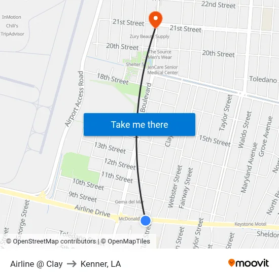 Airline @ Clay to Kenner, LA map