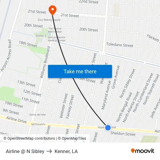 Airline @ N Sibley to Kenner, LA map