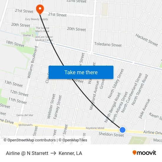 Airline @ N Starrett to Kenner, LA map