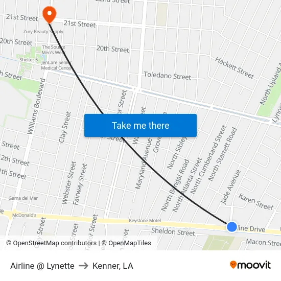 Airline @ Lynette to Kenner, LA map