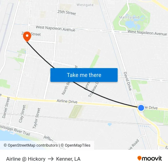 Airline @ Hickory to Kenner, LA map