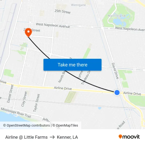 Airline @ Little Farms to Kenner, LA map