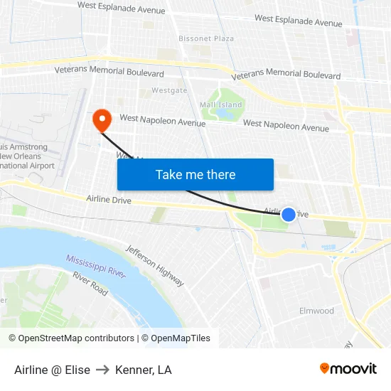 Airline @ Elise to Kenner, LA map