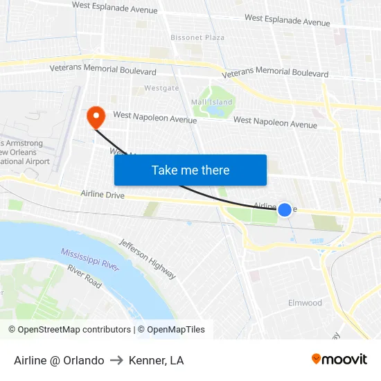 Airline @ Orlando to Kenner, LA map