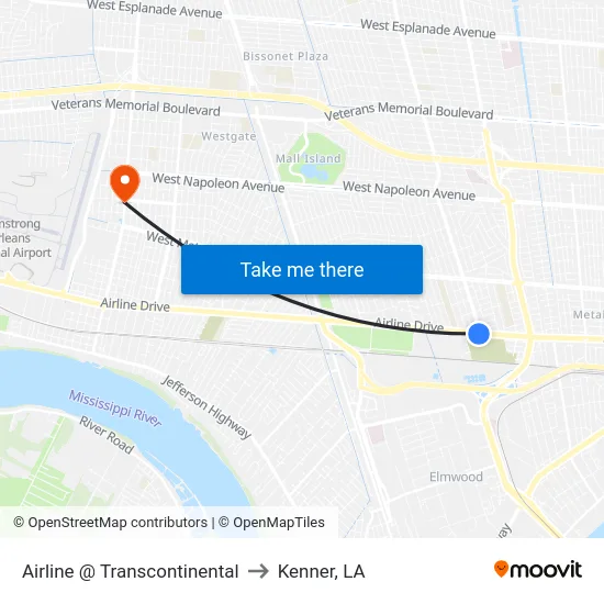 Airline @ Transcontinental to Kenner, LA map