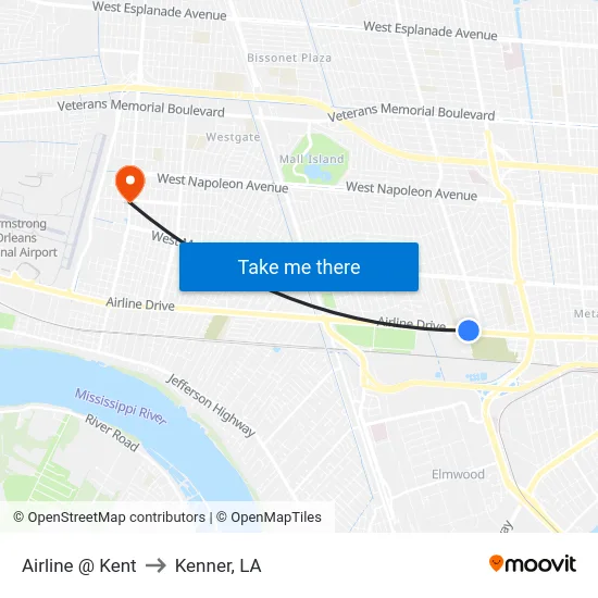 Airline @ Kent to Kenner, LA map